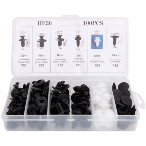 100 pièces Clip universel de garniture de porte, Kit de rivets poussoirs de voiture en plastique Clips de garniture de panneau de carte de porte Attache de fixation de pare-chocs,