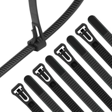 100 Pièces Collier De Serrage Noir Plastique Réutilisables, 300mm X 7.6mm, Attache Câble Colorées, Serre Câbles Nylon, Colliers Serre-Cable Résistant Aux Uv