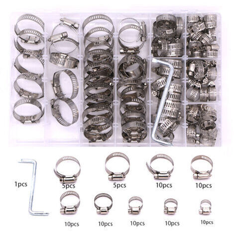 100 Pièces Collier de Serrage Réglables 8 a 44 mm 304 Colliers de Serrage en Acier Inox,8 Tailles Collier de Serrage Réglable en Inox Serre-Joints à Tuyau pour Fixation Souples Durites