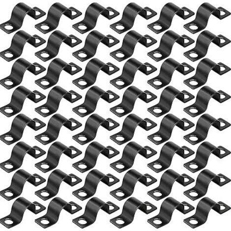 100 Pièces Colliers de Serrage en U Ø 6 mm Collier de Fixation en U Fixation Grillage Rigide 2 Trous U-Collier de Serrage Pour Fixations de Tuyau Câble Tuyaux d'eau Installation (Noir）