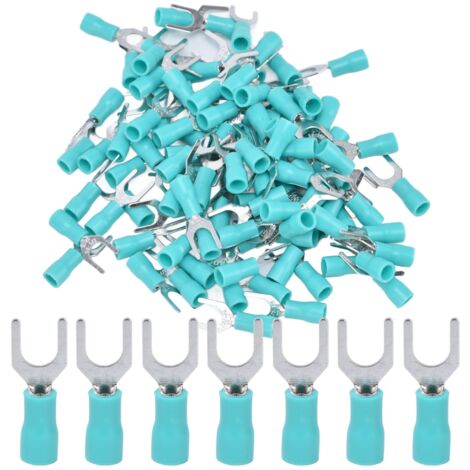 100 Pièces Connecteurs Fourche Isolés PVC Cuivre Type U pour Câbles AWG 22-16