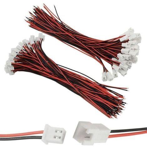 100 Pièces Connecteurs JST XH et PH 2 Broches 2,54 mm avec Câbles 200 mm – Pour Bandes LED, Batteries RC et Projets Électroniques