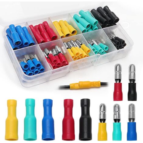 100 Pièces Cosse Câble Électrique, Mâle et Femelle Connecteurs Bullet Kit, Isolées Cosse Electrique Cylindriques (16-14 AWG)