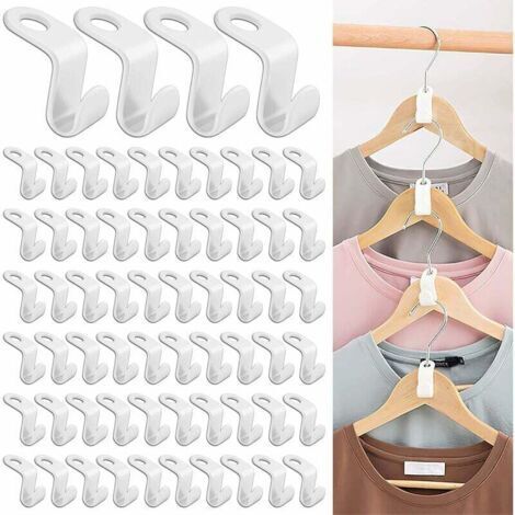 100 Pièces Crochet Pour Cintres Gain De Place Crochet De Connexion De Cintre, Mini Cintres En Cascade Organisateur Pour La Penderie Super Pour Un Gain De Place Dans Son Dressing (Blanc)