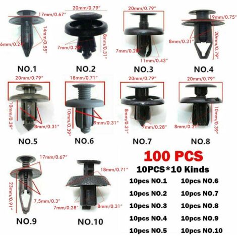 100 pièces de clips de fixation en plastique à encliqueter pour garnitures automobiles 100 pièces de goupilles de retenue pour pare-chocs