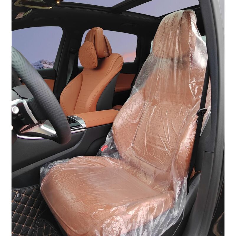 100 pièces de housses de siège de voiture jetables, housses de siège en plastique imperméables adaptées aux sièges de voiture, camion, bus, housses