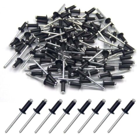 100 pièces de rivets aveugles en aluminium 4.8 x 12mm, rivets à bout ouvert, rivets pop, paquet de 100 (Noir)