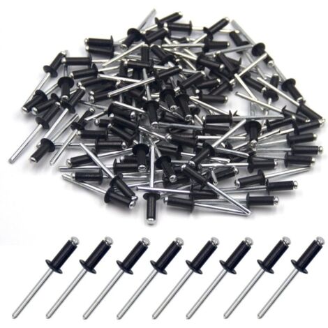 100 pièces de rivets aveugles en aluminium 4.8 x 12mm, rivets à bout ouvert, rivets pop, paquet de 100 (Noir)