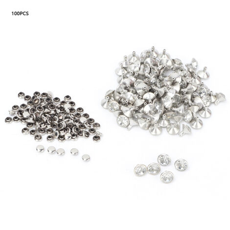 100 pièces de Rivets Clous Strass Métal 10mm pour Décoration (Cristal Blanc Bord Argenté)