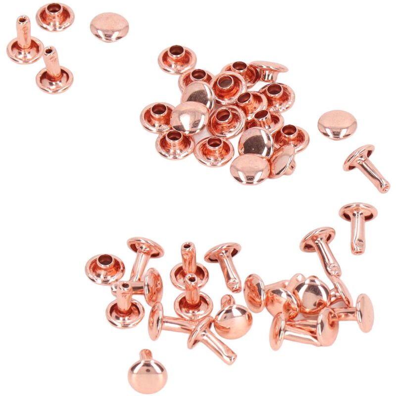 100 Pièces de Rivets Double Face 7x8mm en Fer pour Cuir, DIY Rivets Ronds pour Vêtements, Sacs, Chaussures, Boîtes - Rose Doré