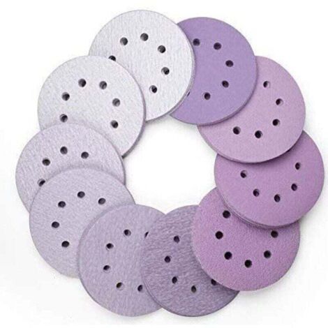 100 Pièces Disque de Ponçage 125mm tour Disques Abrasifs 60 80 100 120 180 220 240 320 400 800 Grain, 8 Trous, luxe, Durable, Exellent pour Excentrique Poncer Polir (Violet)