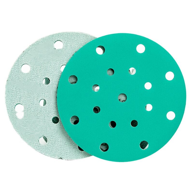 100 pièces Disques Abrasifs Vert │ 17 trous │ ø 150 mm │ grain 80 │ pour ponceuses orbitales aléatoires │ feuilles abrasives │ papier de verre