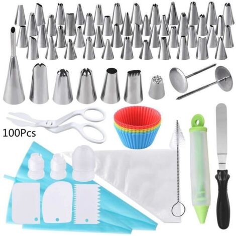 100 Pièces Douilles Poche À Douille Patisserie Douille Inox Réutilisable Caissettes À Cupcakes En Silicone Pour Décoration