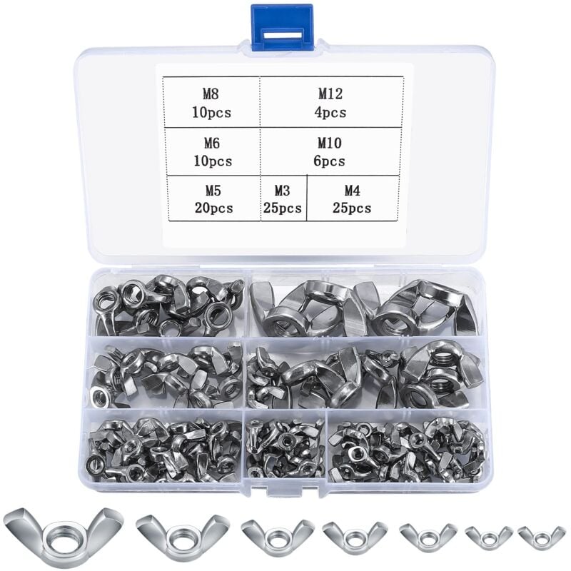 100 Pièces Écrous à Oreilles, Écrous à Papillon en Acier Inoxydable, Boulons à Ailette, Boulon de Serrage pour Fixation Outils de Bricolage Matériel