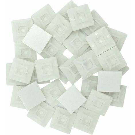 100 Pièces Embases Adhesive pour Attache de Cable, 19mm x 19 mm, Blanc, Serre-Câbles Auto Adhésif, Support de Serre Câble Plastique, Embase pour Collier de Serrage 56Vingt