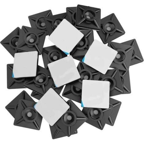 100 Pièces Embases Adhesive pour Attache de Cable, 20mm x 20 mm, Noir, Serre-Câbles Auto Adhésif, Support de Serre Câble Plastique, Embase pour Collier de Serrage