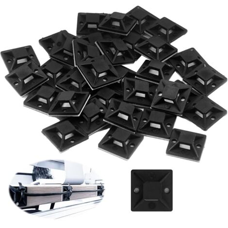 100 Pièces Embases Adhésives pour Attaches de Câble, 28mm x 28mm, Support de Serre-Câble Auto-Adhésif en Plastique, Embase pour Collier de Serrage pour Gestion des Câbles à la Maison et au Bureau