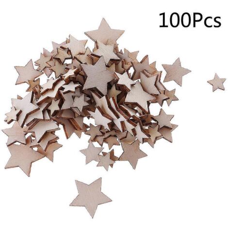 100 pièces/ensemble de rondelles d'étoiles en bois naturel pour décorer le sapin de Noël et les fêtes