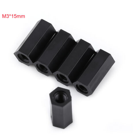 100 pièces entretoises filetées noires PA66 M3 femelle x hexagonale (M3x15)