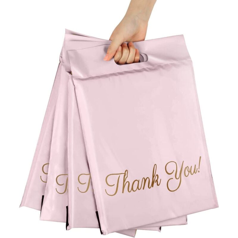 100 pièces Enveloppes Plastique d'expédition, Sacs d'expédition Imperméable et Solide avec Poignée pour l'emballage, le stockage, le shopping,