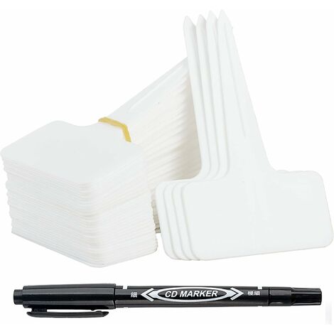 100 pièces Etiquette Jardin Exterieur Marqueurs en Plastique de Plantes Type T Plastique Etiquette Potager avec Stylo étanche Etiquetage Réutilisable et Accessoires pour Plantes(Blanc)