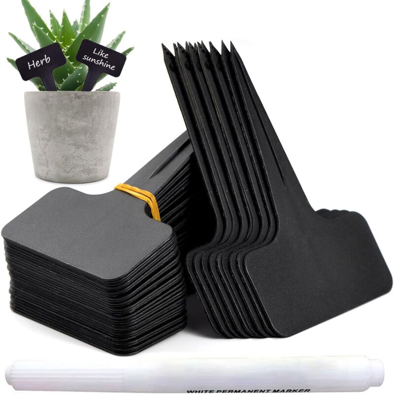 100 pièces Etiquette Jardin Exterieur Marqueurs en Plastique de Plantes Type T Plastique Etiquette Potager avec Stylo étanche Etiquetage Réutilisable