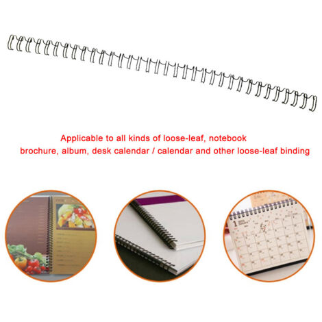 100 Pièces Fil de Reliure Double Boucle 9,5mm Noir pour Calendrier en Fer A4 34 Dents 3:1