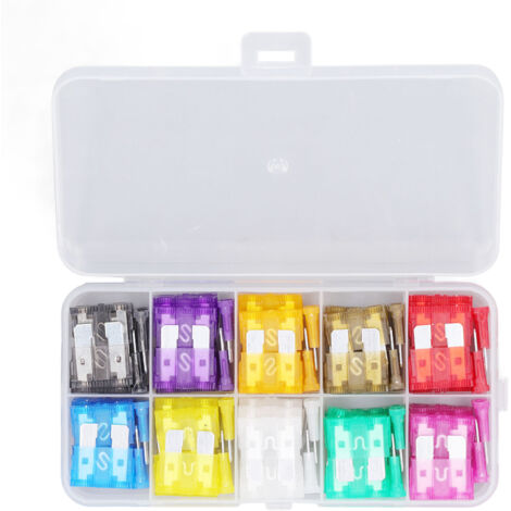 100 Pièces Fusible Lame Moyen 2A‑35A, 10 Types Kit Assortiment Fusibles Auto pour Protection Électrique