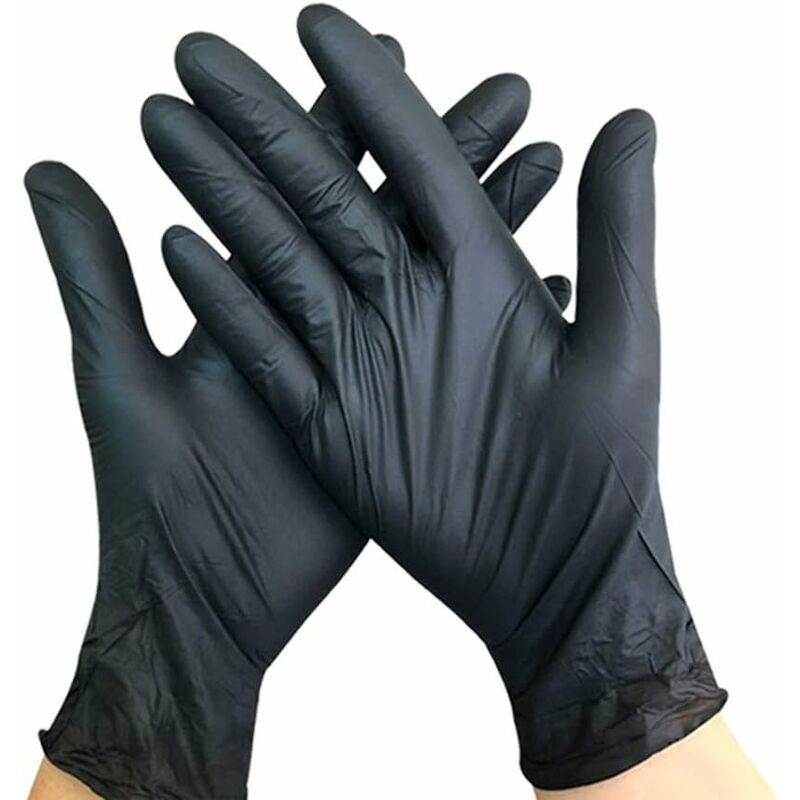 100 Pièces Gants en Jetables - sans Poudre -Haute Qualité - Cuisine, Ménage,Alimentaire,Bricolage,Tatoueur,Médical,Noir,Mécanicien (Noir, M)