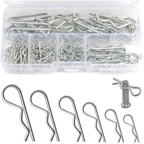 100 Pièces Goupilles Fendues R Clips, 6 Tailles Différentes Fixation Cotter Robuste Plaqué Zinc avec Boîte en Plastique Cotter pour Voitures, Mécaniciens, Garages, Équipement de Puissance, etc