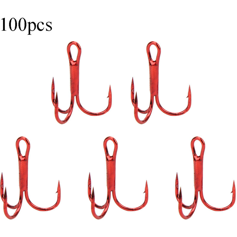 100 pièces Hameçons Triples Rouges en Acier Haute Teneur en Carbone - Accessoires de Pêche - Taille 8