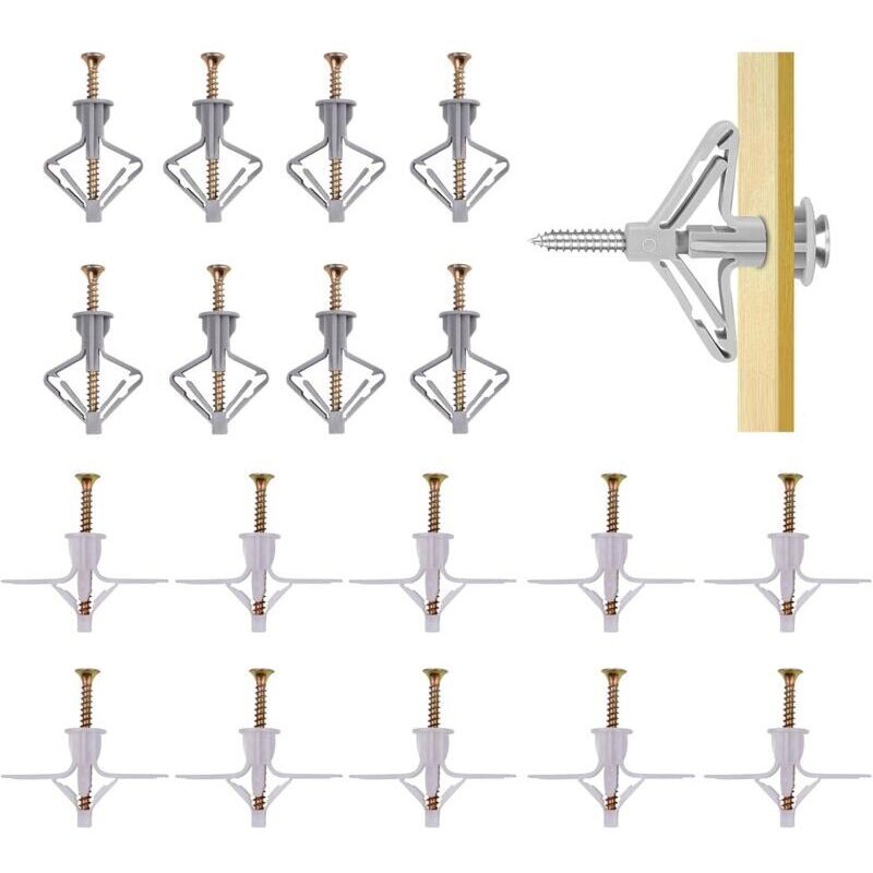 100 Pieces Hollow Brick Anchors, Airplane Shape, Butterfly Shape, with Screws, for Plasterboard, Gypsum Fiberboard, Concrete, Bricks, Hollow Walls