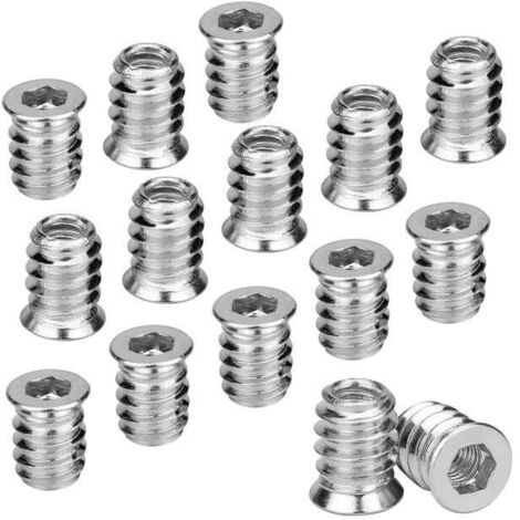 100 Pièces Inserts Filetés Bois en Alliage Zinc Hexagonal M6 x 15 mm pour Renfort Mécanique et Assemblage Mobilier
