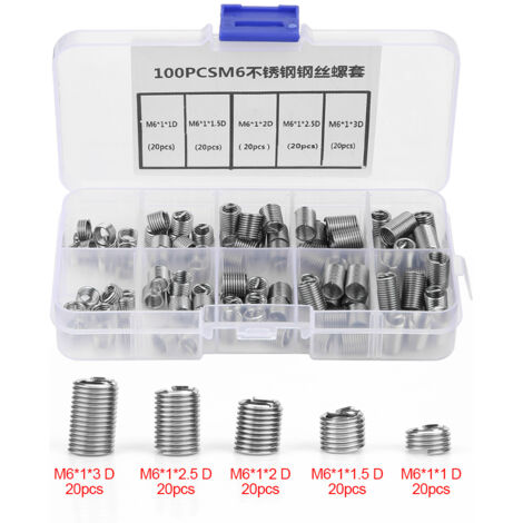 100 pièces inserts filetés hélicoïdaux en acier inoxydable M6 avec fil enroulé