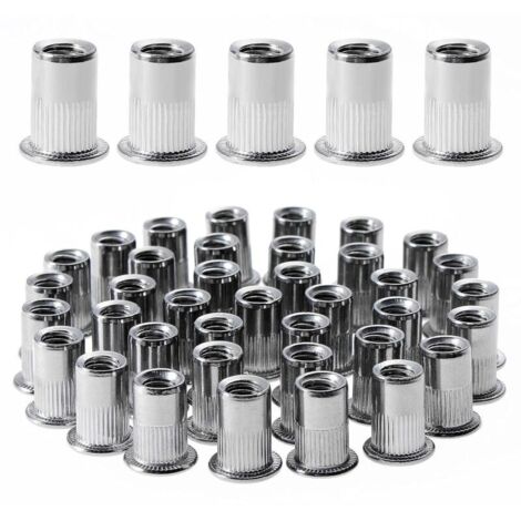 100 pièces M6 écrou à rivet fileté à tête plate,écrous à riveter fileter en acier inoxydable,assortiment inserts filetés pour mental plastique (12 mm × 15 mm)