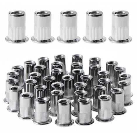 100 pièces M6 écrou à rivet fileté à tête plate,écrous à riveter fileter en acier inoxydable,assortiment inserts filetés pour mental plastique (12 mm × 15 mm)