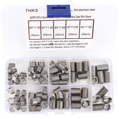 100 pièces M7 1 insert de réparation de fil métallique enroulé, vis en acier inoxydable, jeu de manchons