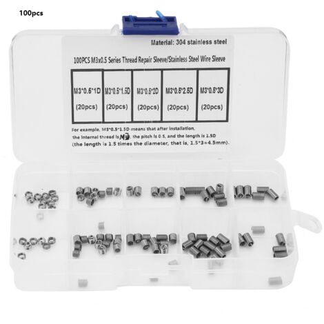 100 pièces Manchon Fileté en Acier Inoxydable pour Réparation de Filetage, Insert à Fil Enroulé (3)