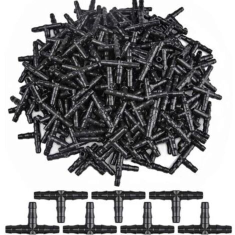 100 pièces Micro-Buses et Connecteurs d'Irrigation pour Système Goutte à Goutte - Té 4/7 mm en PP (35 x 14 x 3 mm)