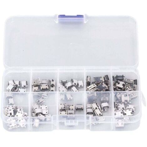 100 Pièces Micro MINI USB Prise Femelle Connecteur Micro USB Prises USB Réparation Remplacement Adaptateur Assortiment Ensemble avec Boîte de Rangement