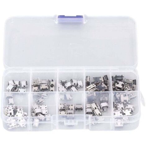 100 Pièces Micro MINI USB Prise Femelle Connecteur Micro USB Prises USB Réparation Remplacement Adaptateur Assortiment Ensemble avec Boîte de Rangement