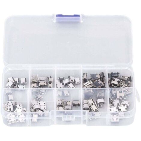 100 Pièces Micro MINI USB Prise Femelle Connecteur Micro USB Prises USB Réparation Remplacement Adaptateur Assortiment Ensemble avec Boîte de Rangement