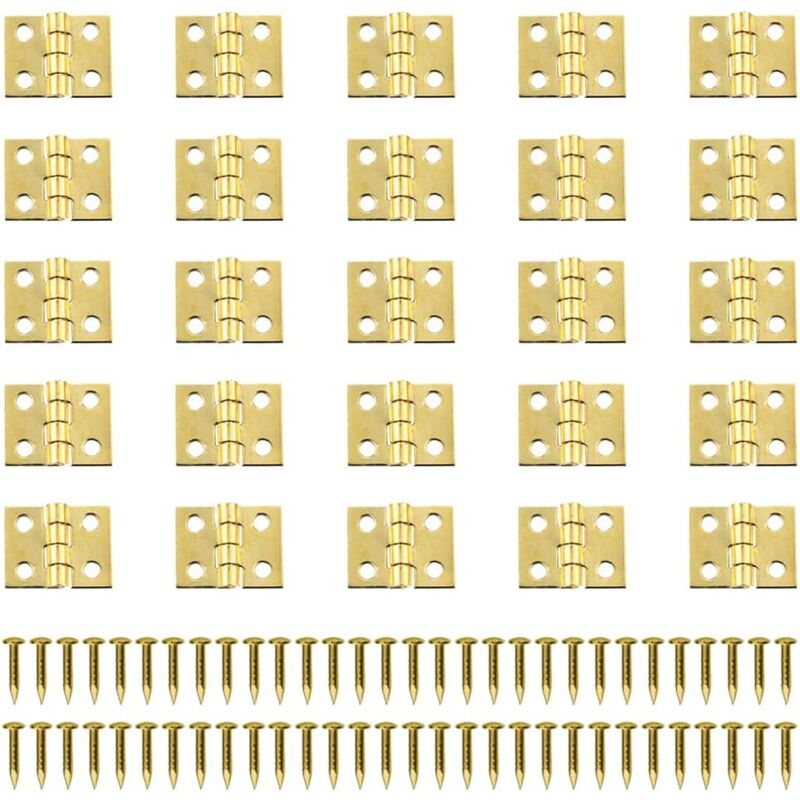 Ahlsen - 100pcs Mini Retro Hinges, Hinge Connectors, Brass Hinges, Small Metal Hinges, Miniature Hinges with Screws, Cabinet Door, Drawer, Dresser