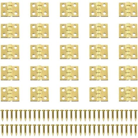 100 Pieces Mini Retro Hinges Connectors Brass Hinges Small Metal Hinges Miniature Hinges with Screws Cabinet Door Drawer Chest