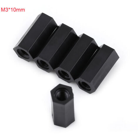100 pièces Noir Femelle entretoise PA66 Nylon entretoise entretoise Accessoires en Nylon M3 Femelle x M3 Femelle hexagonale filetée entretoise entretoise(M3x10)