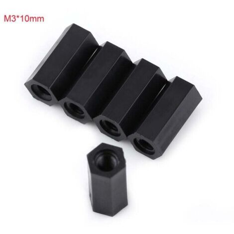 100 pièces Noir Femelle entretoise PA66 Nylon entretoise entretoise Accessoires en Nylon M3 Femelle x M3 Femelle hexagonale filetée entretoise entretoise(M3x10)