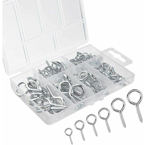 100 Pieces Oeil Boulons Crochets à Oeil Vis Crochet Métal Nickelé, Taille Mixte, Fonepro，HANBING