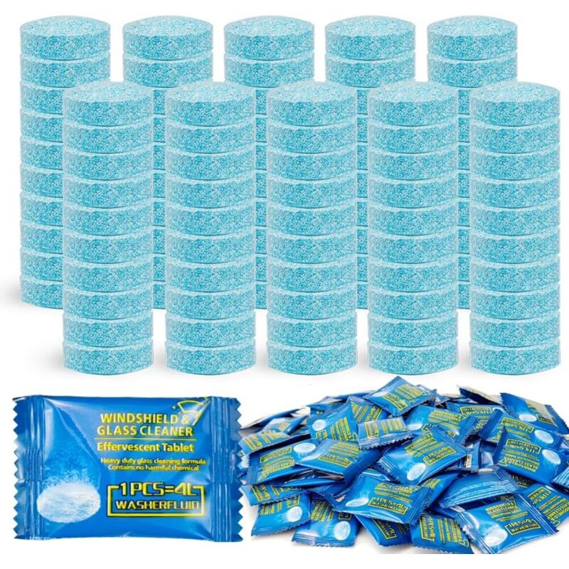 100 Pièces Pastille Lave Glace pour Pare-Brise Auto, Liquide Lave Glace Voiture Convient aux tablettes de nettoyage pour vitres, fenêtres et