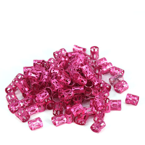 100 pièces Perles Colorées pour Tresses, Anneaux et Bracelets de Cheveux - Accessoires Déco (Rouge Rose)