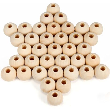 100 pièces Perles en Bois, Naturel Perles en Bois Rond Perles DIY pour Le Bricolage Décorations Faites à la Main Fabrication de Bijoux(Perles 20mm/Trou 10mm),